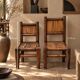 Pair of solid wood and bamboo chairs, brutalist style, 90 cm