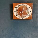Vintage formica clock rectangular silent wall clock "Japy cream wood"