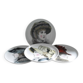 Set of 4 dessert plates “Women with hats”