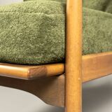 Fauteuil scandinave – revêtement vert, bois de hêtre, vintage