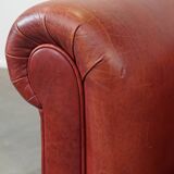 Cowhide Leather English Chesterfield Club Chair in a Light Red Tone
