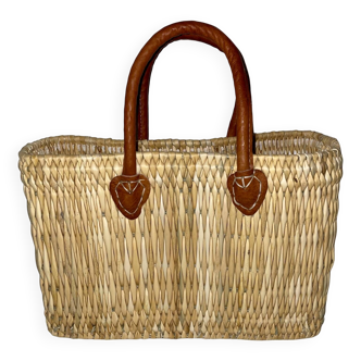 Rush and leather basket