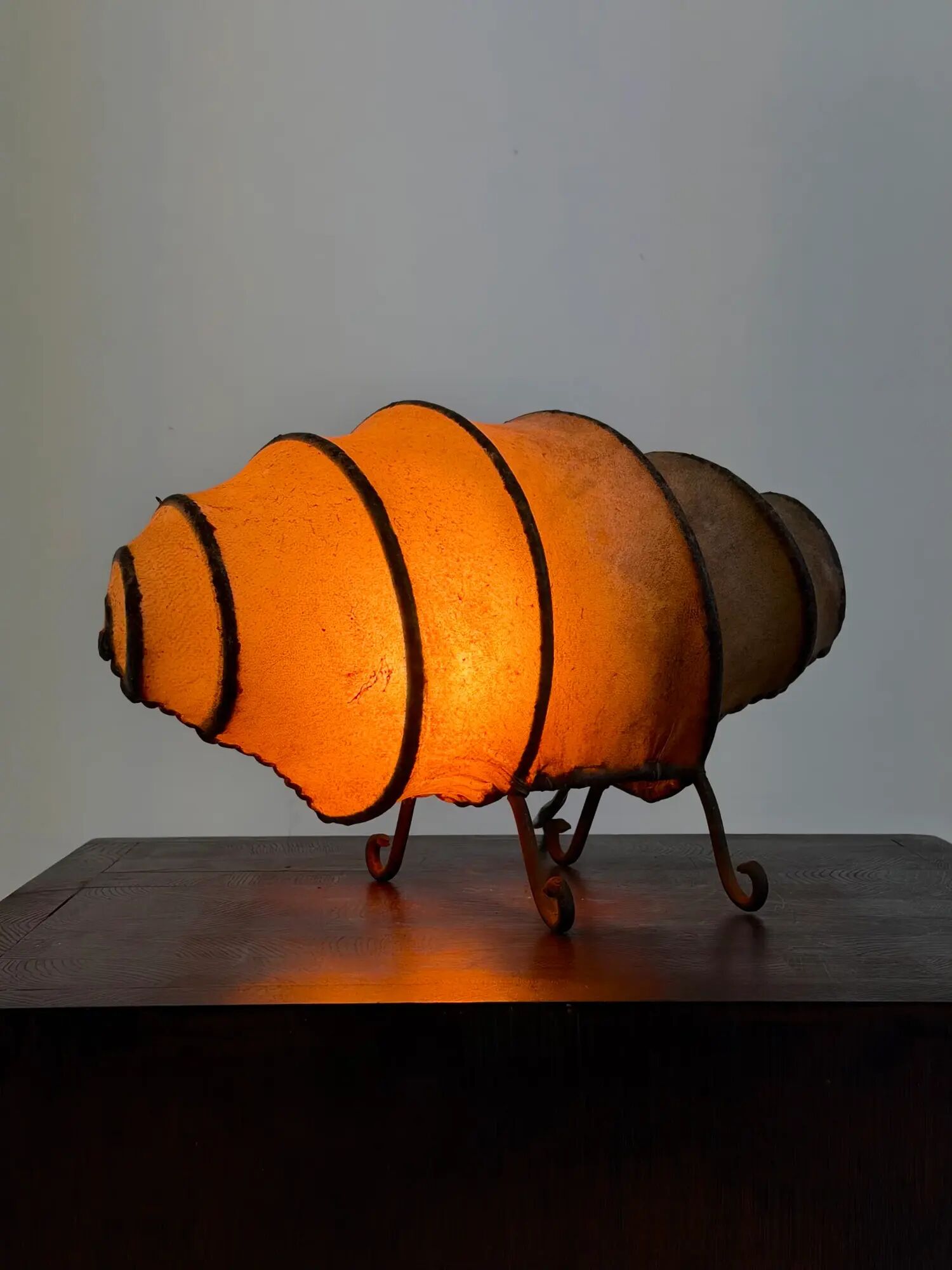 Vintage rawhide swirl table lamp with organic design