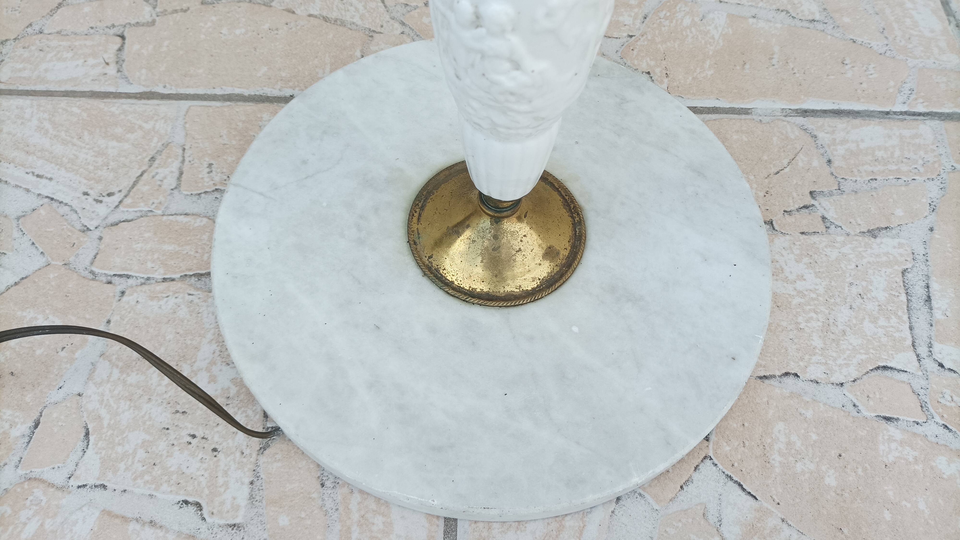 Halogen floor lamp from the 60s in marble ceramic and brass
