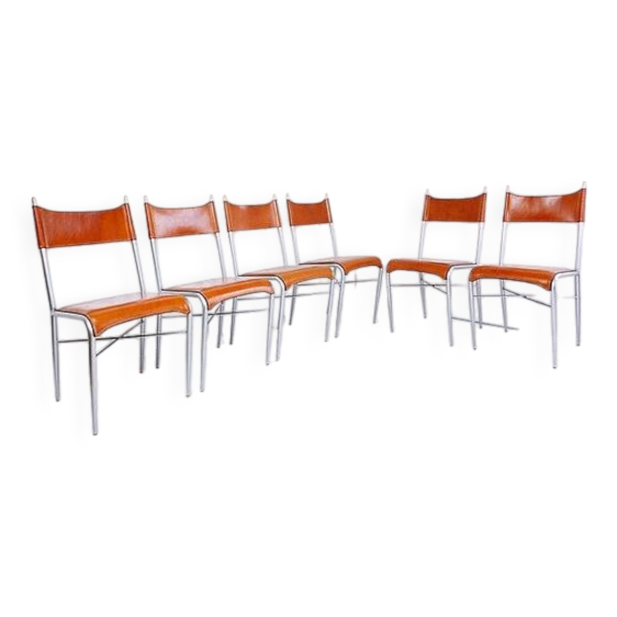 Set of 6 of italian vintage Arrben dining chairs, 1980s - Cognac Leather