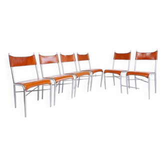 Set of 6 of italian vintage Arrben dining chairs, 1980s - Cognac Leather