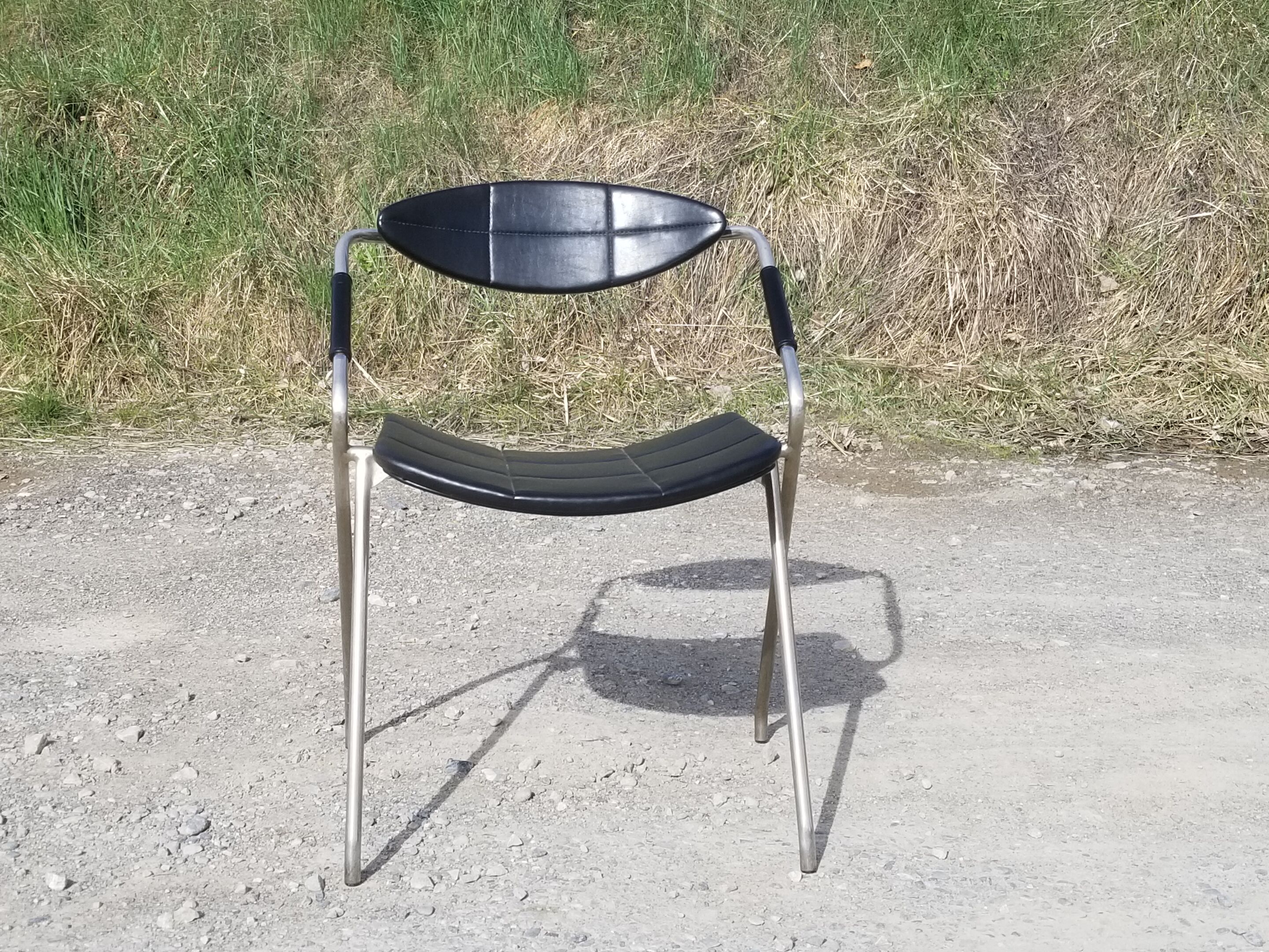 Armchair model "Rugby" design Gilbert Steiner Chrome and Black - 60s