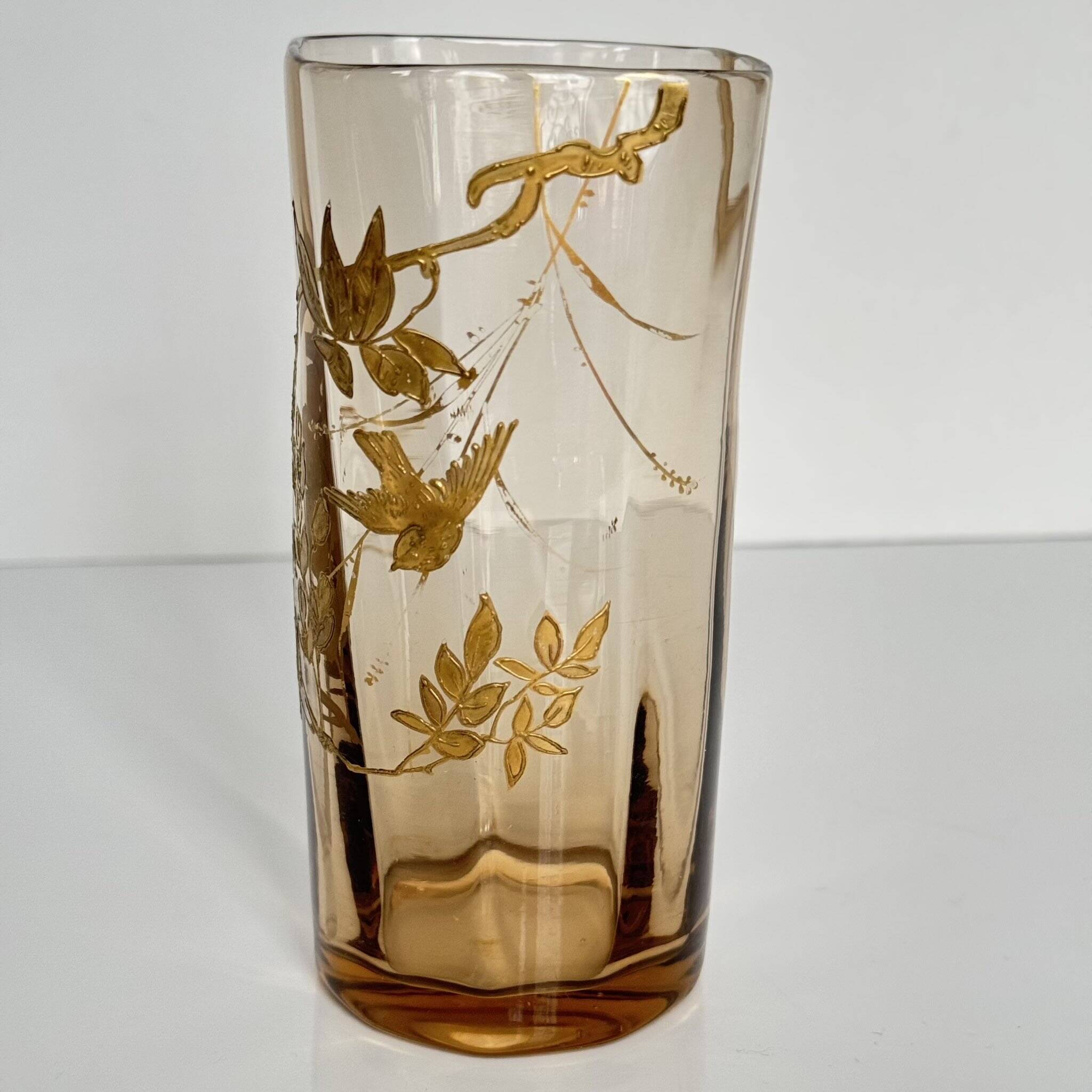 Crystal Vase | Gilded Branch and Bird Decor | Late 19th Century