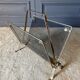 Foldable magazine holder in smoked glass and metal chrome dore 1970