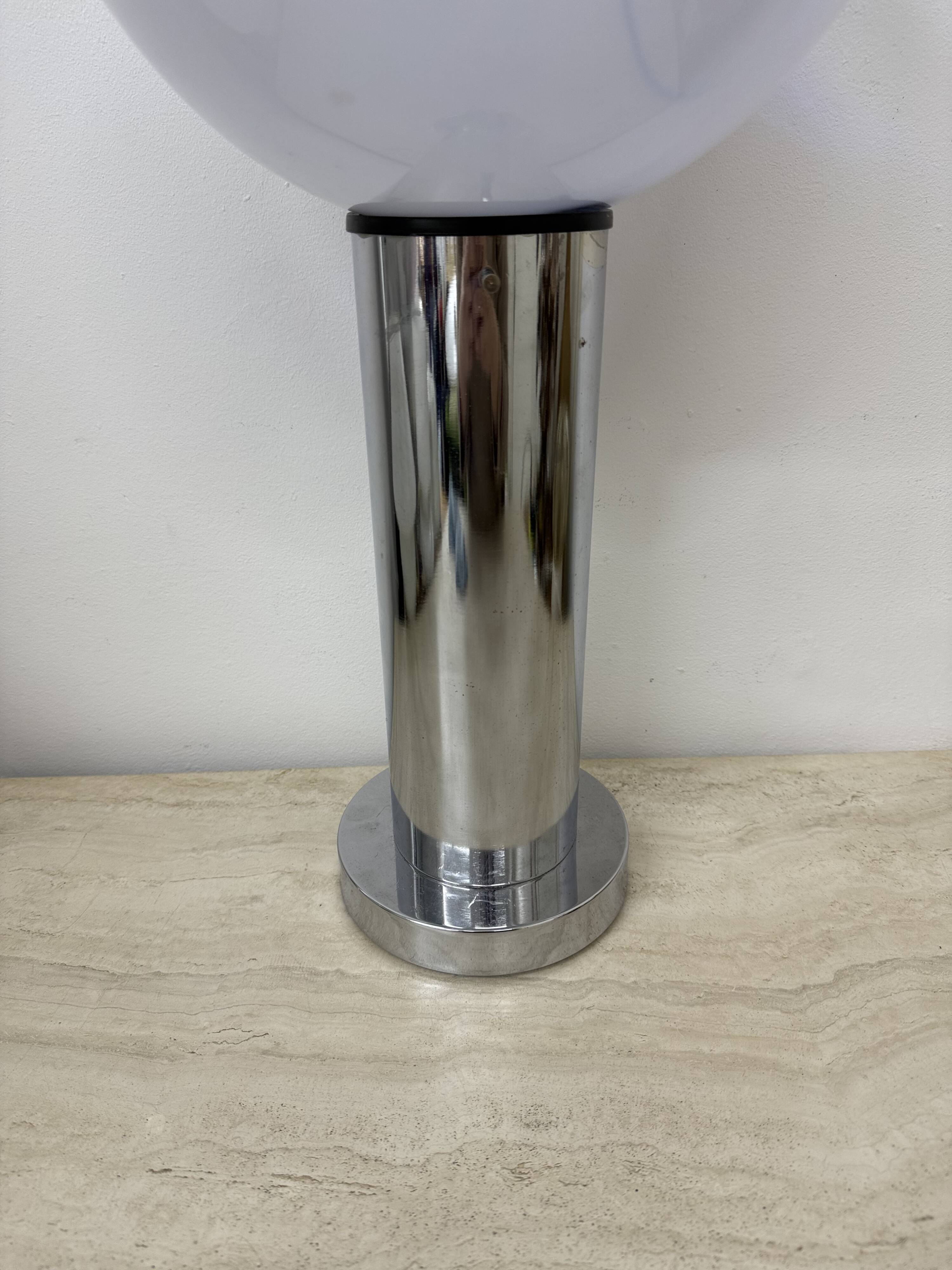 Mid – century Large glass table lamp with blue swirl , 1970s Italy