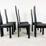 Set of 6 black wooden high back dining chairs - 1980s