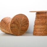 Pair of Leaf design rattan side tables