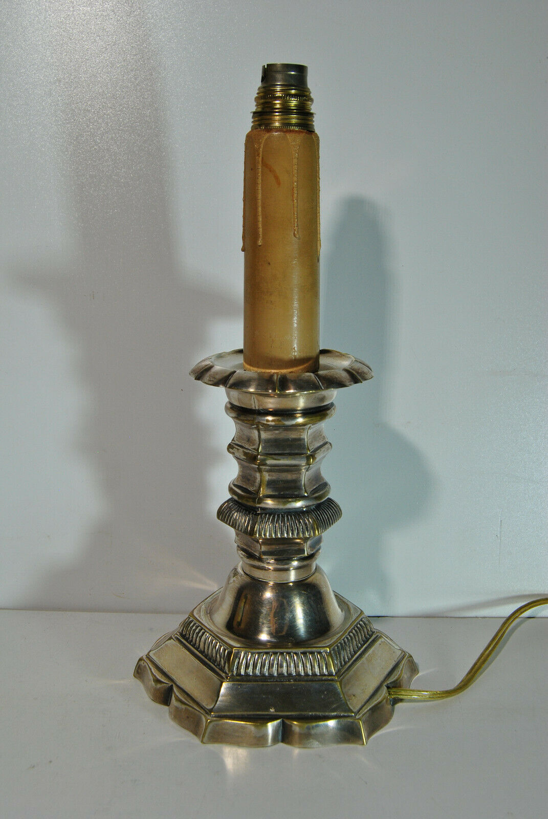 Candle holder pique candle candle old 19 century bronze silver mounted foot lamp
