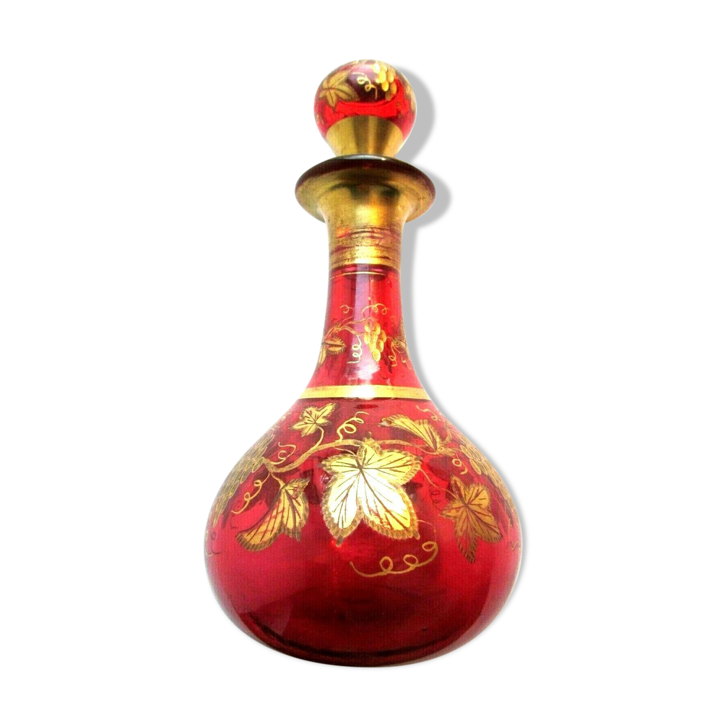 Small carafe Napoleon III red and gold Baccarat crystal, vine decoration