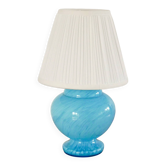 Lampe à poser en verre de Clichy, bleu ciel, 1950