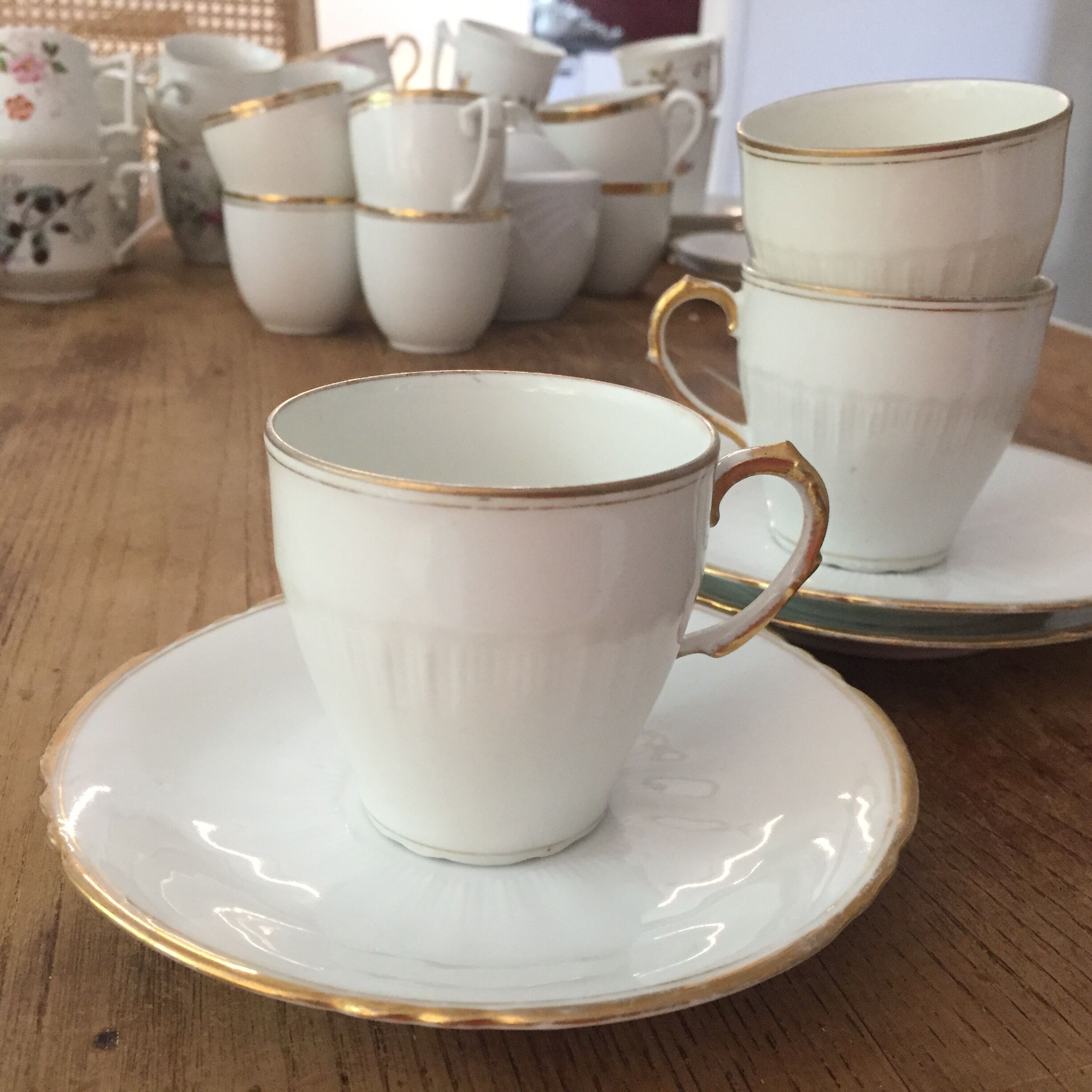 set of 3 cups and old saucers