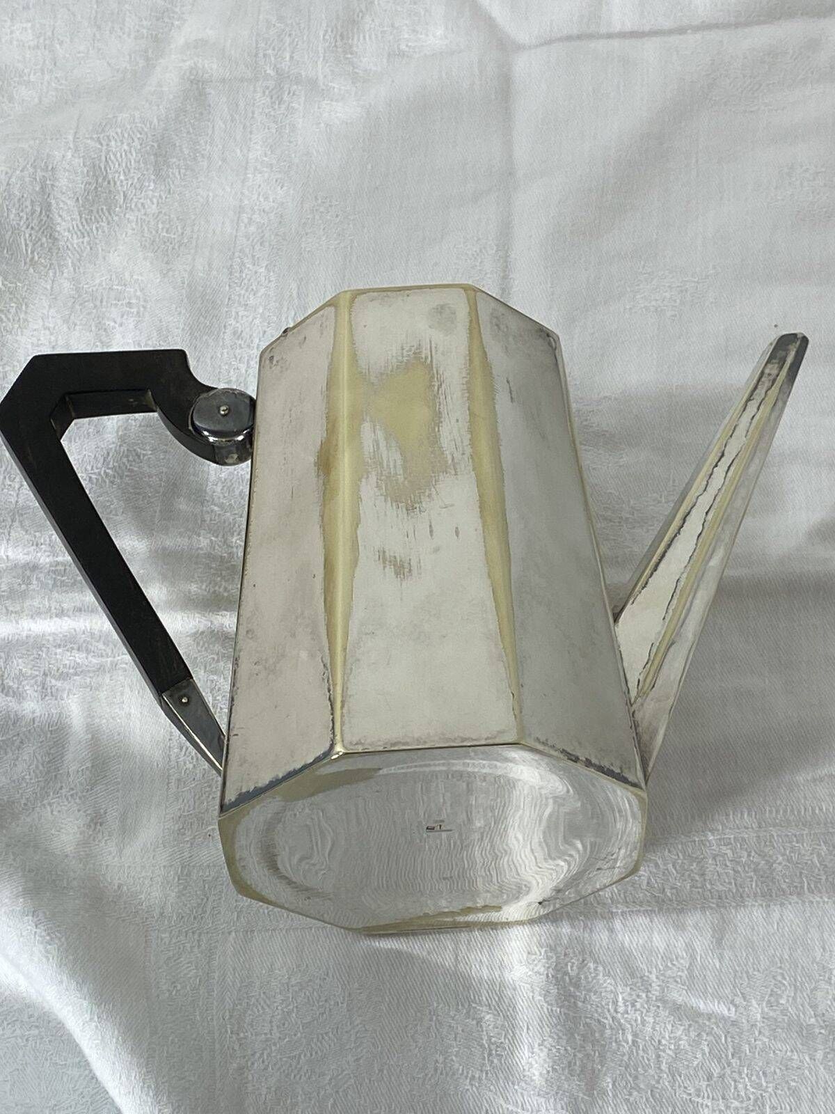 French Art Deco silver-plated coffee pot, octagonal, ebonised wood handle, c. 1925-1935