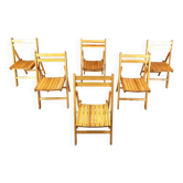 Chaises pliantes en bois du milieu du siècle, années 1950 - lot de 6