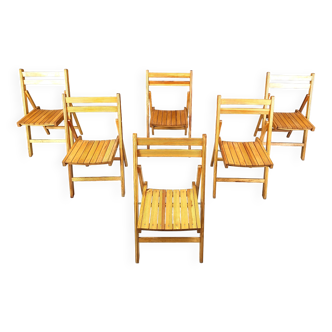 Chaises pliantes en bois du milieu du siècle, années 1950 - lot de 6