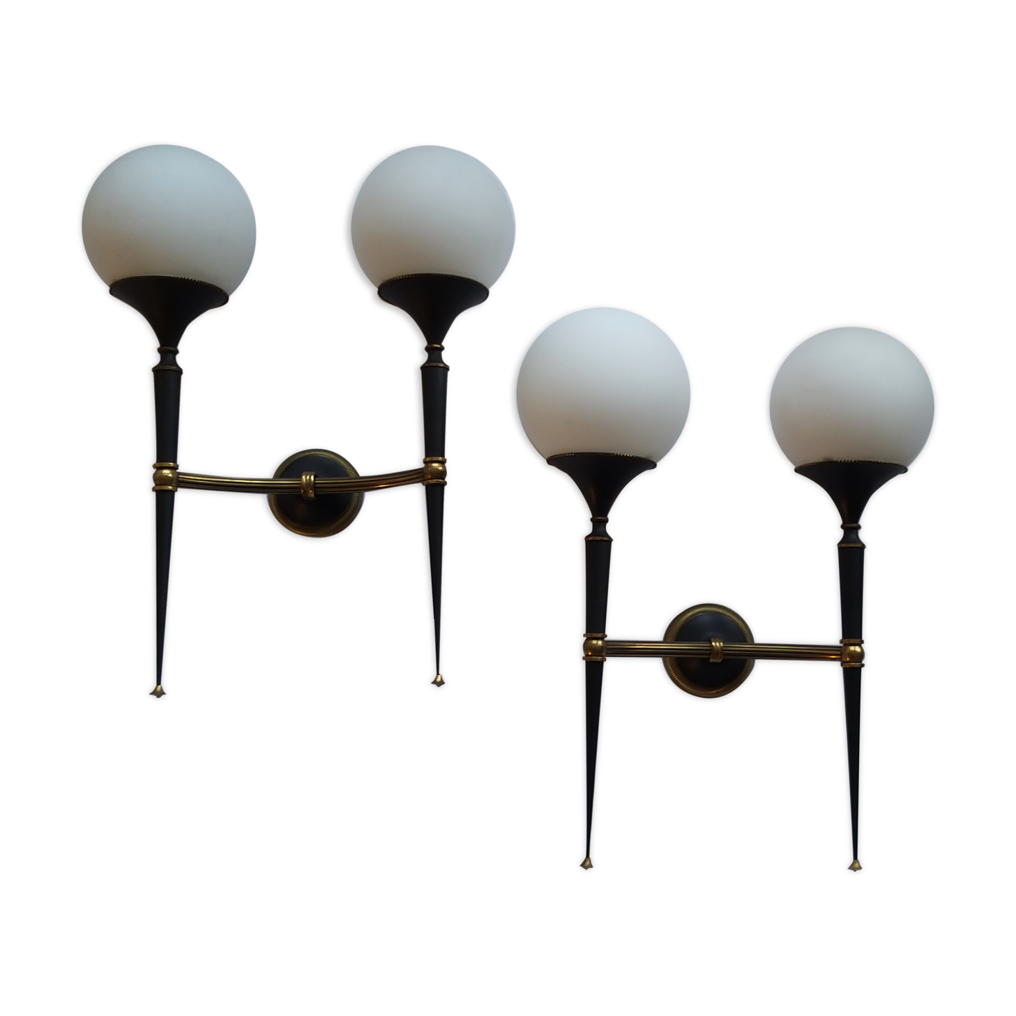 Pair of gold and lay sconces Arlus 1960