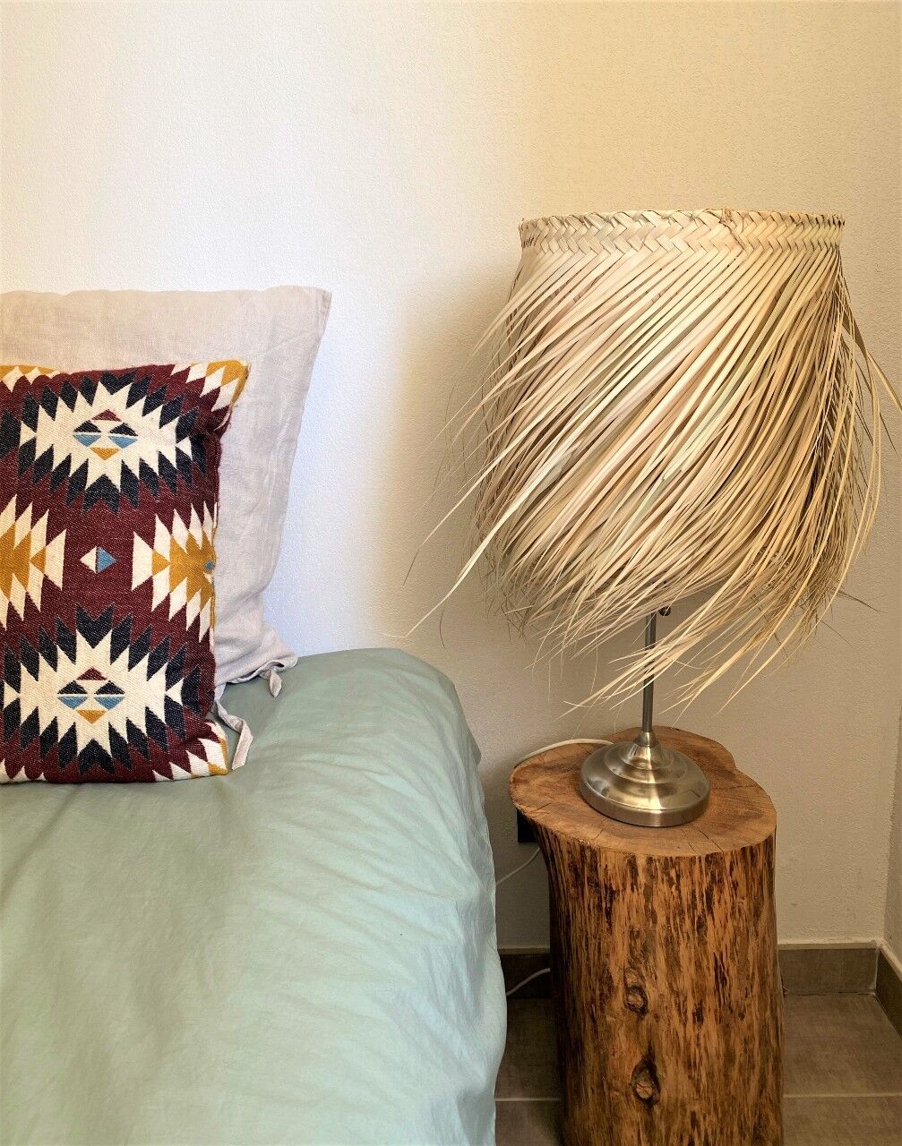 Palm leaf lampshade and iron frame