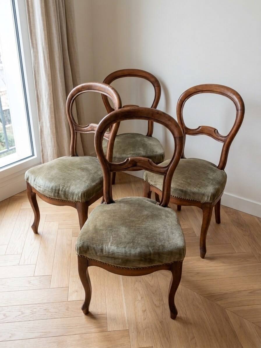Set of 4 antique Louis-Philippe style wooden chairs.