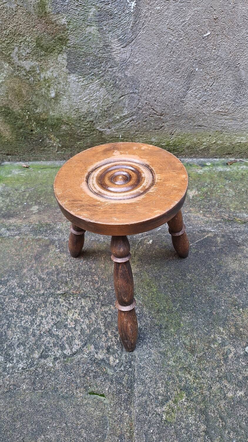 Turned wooden tripod stool
