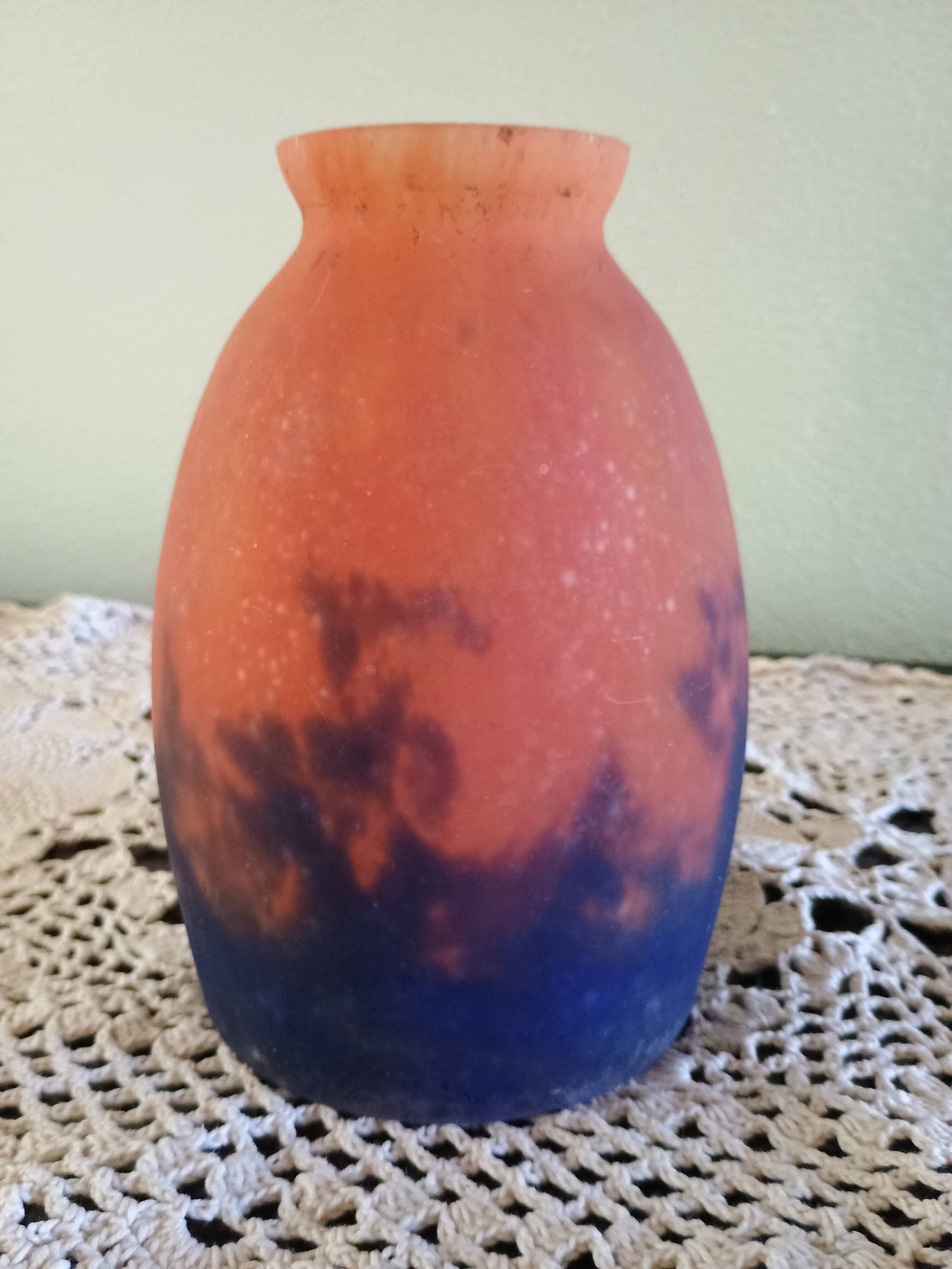 Tulip for chandelier or lamp - Orange blue purple marbled glass - Art Deco