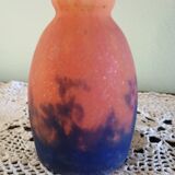 Tulip for chandelier or lamp - Orange blue purple marbled glass - Art Deco