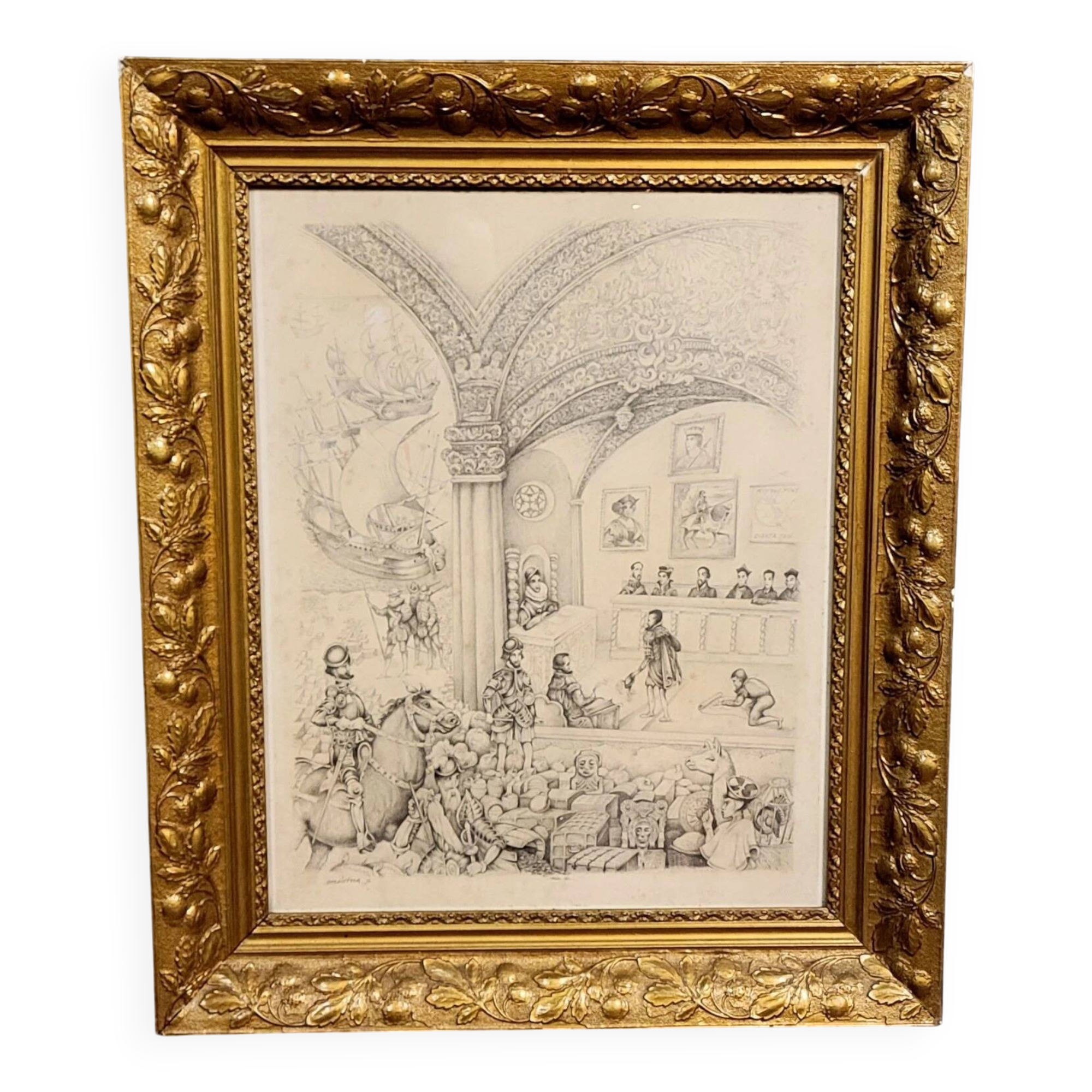 Old pencil drawing, richly detailed