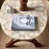 Coffee table in wood, marble and onyx.