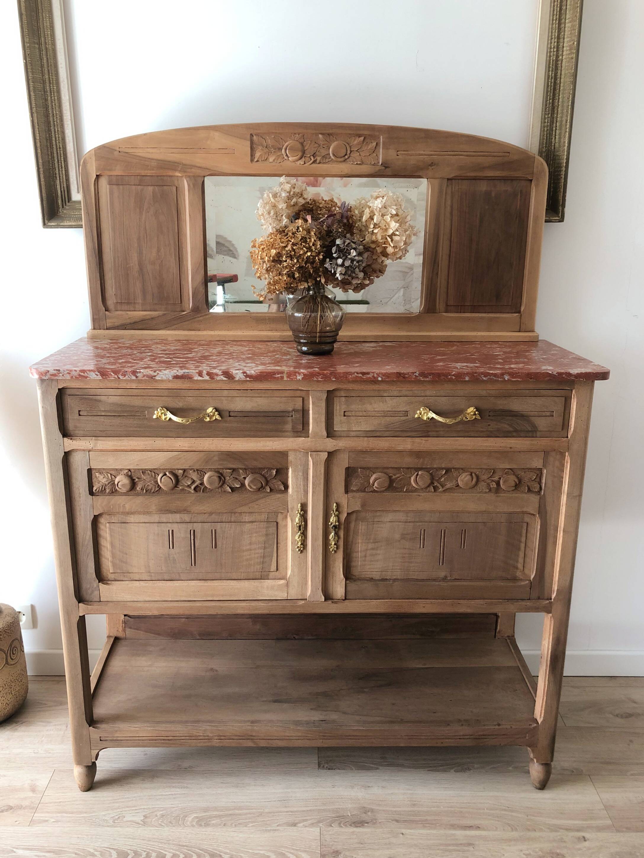 Vintage solid wood sideboard / serving trolley, Art Deco style