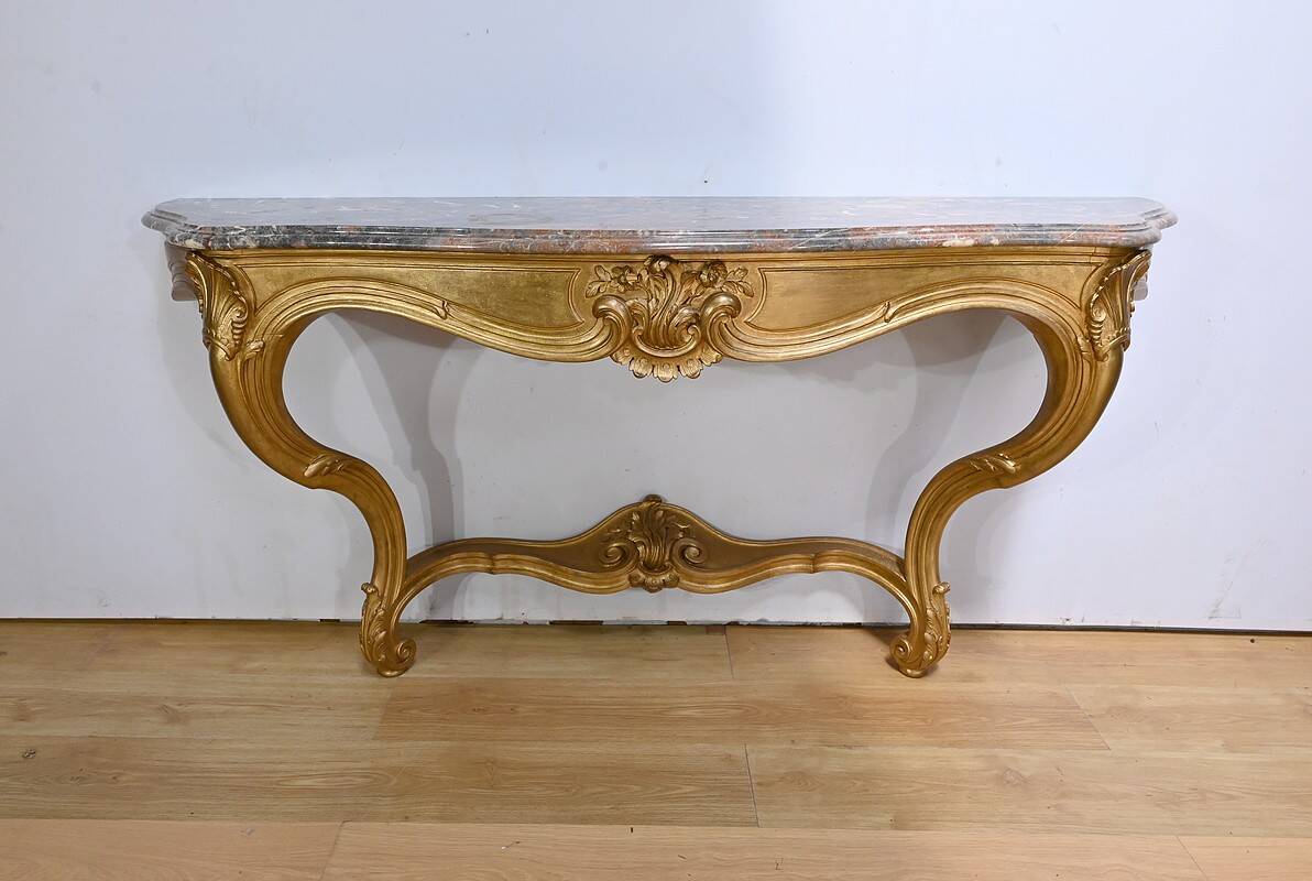 Important Wall Console in Gilded Wood, Louis XV style – Early 20th century