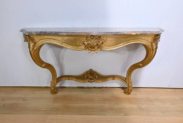 Importante Console d’Applique en Bois Doré, style Louis XV – Début XXe