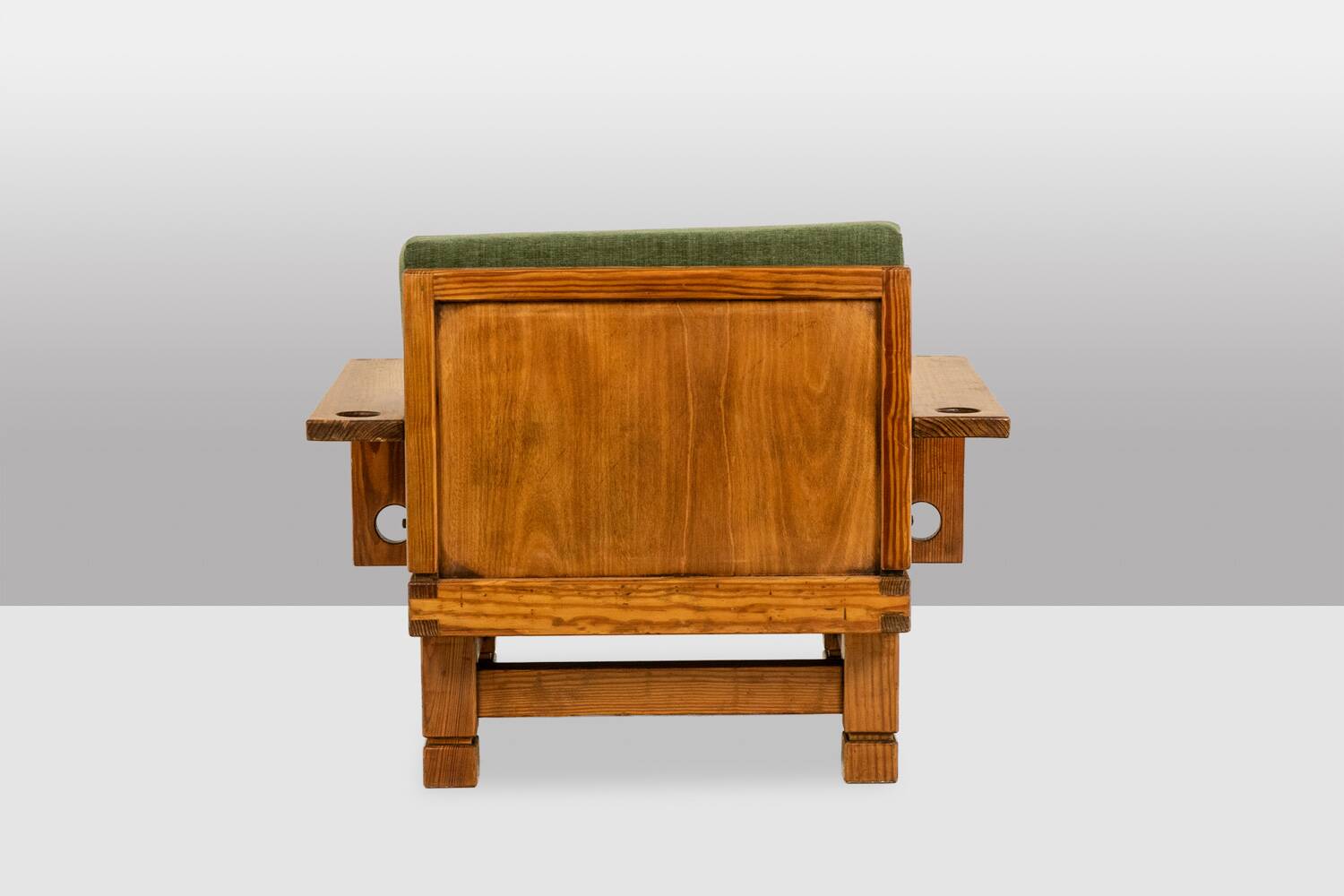 Pair of modernist style armchairs in pitch pine. 1960s.