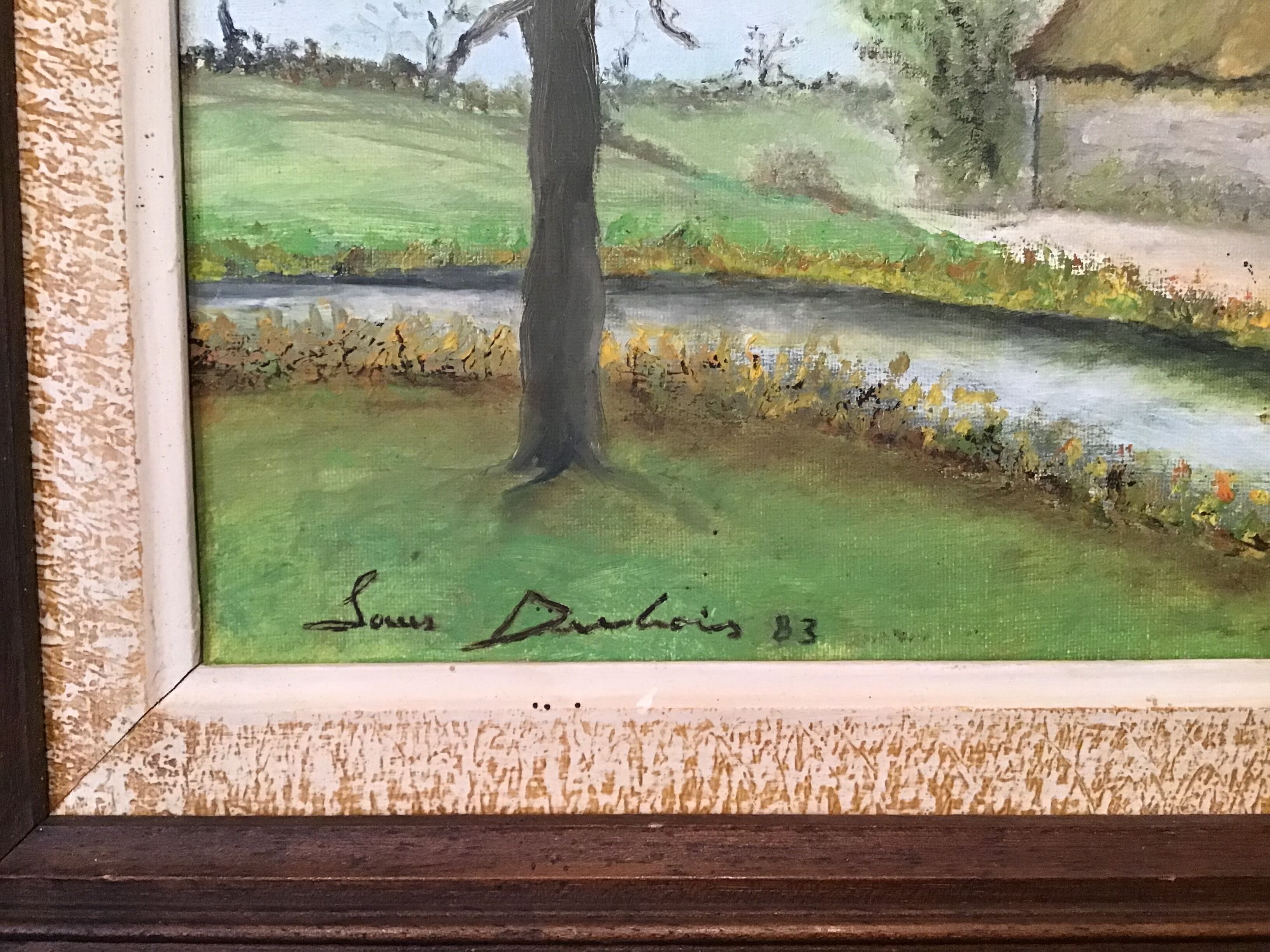 Old painting, farmhouse landscape signed Louis Dubois and dated 83