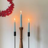 Trio of Vintage Teak and Steel Candlesticks