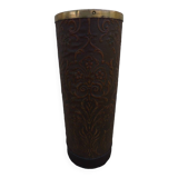 Art deco umbrella stand in boiled cardboard with copper and imitation leather strapping