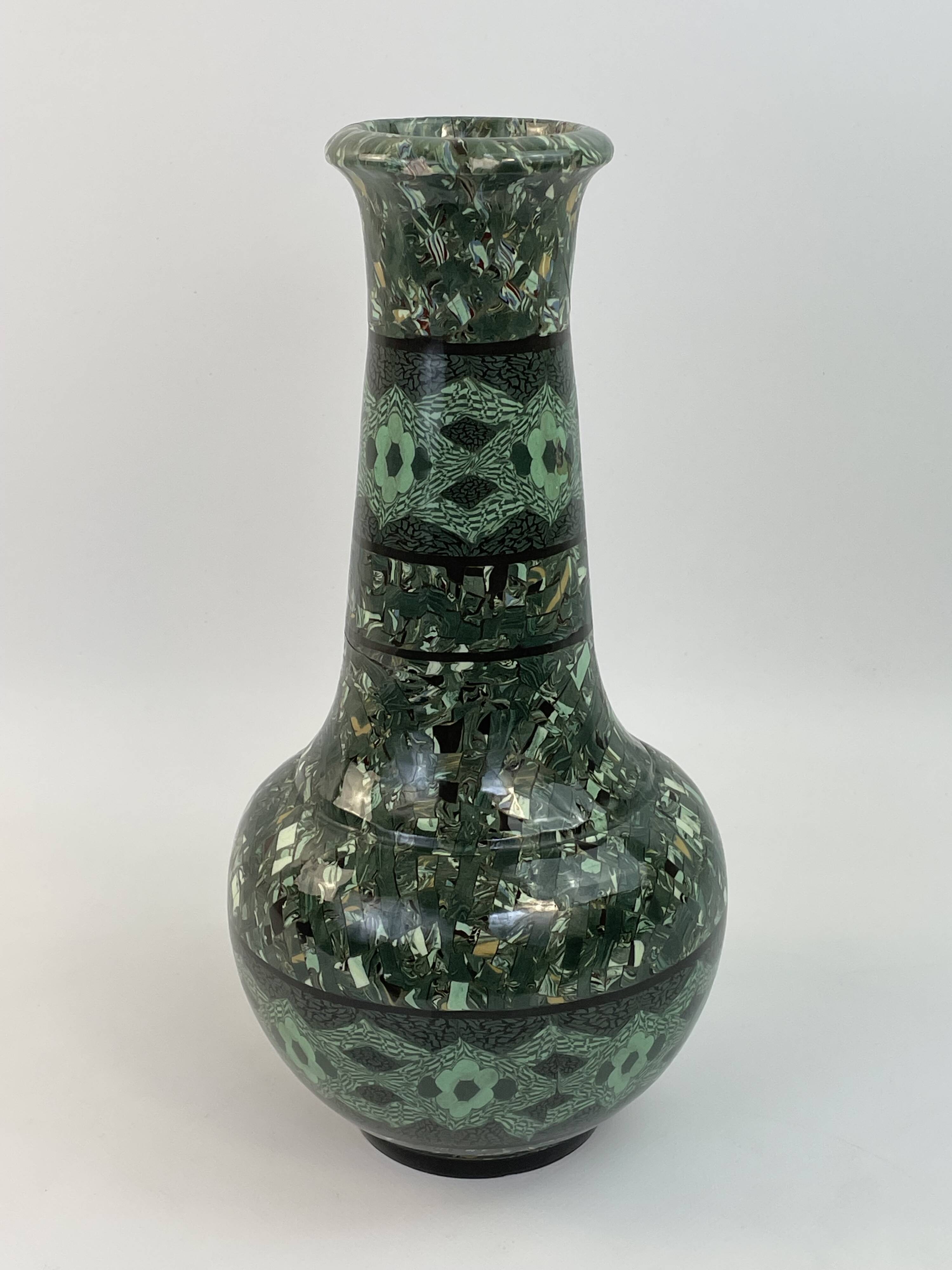 Grand vase en céramique terre-mêlée verte de Jean Gerbino Vallauris