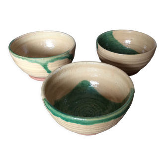 3 glazed terracotta bowls