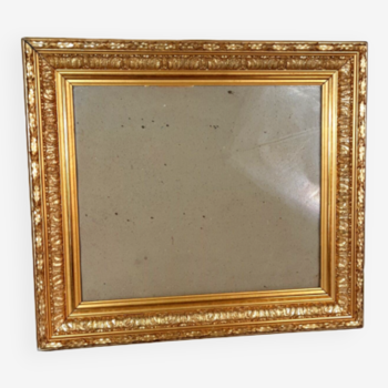 Cadre ancien bois stuc doré feuille d'or 55x48 feuillure 42x36 cm +verre 1SB