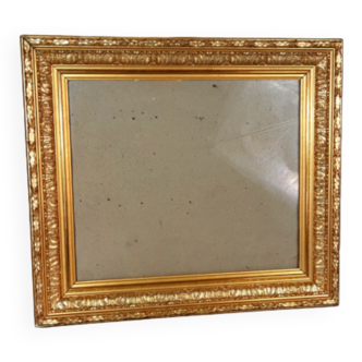 Cadre ancien bois stuc doré feuille d'or 55x48 feuillure 42x36 cm +verre 1SB