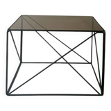 Isosceles coffee table in wired metal and black smoked glass, Max Sauze design 1970