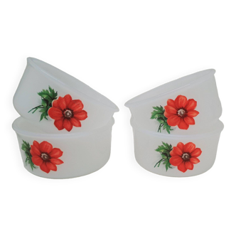 Set of 4 Arcopal red flower ramekins