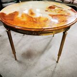 Round table / pedestal table in marble and gilded metal