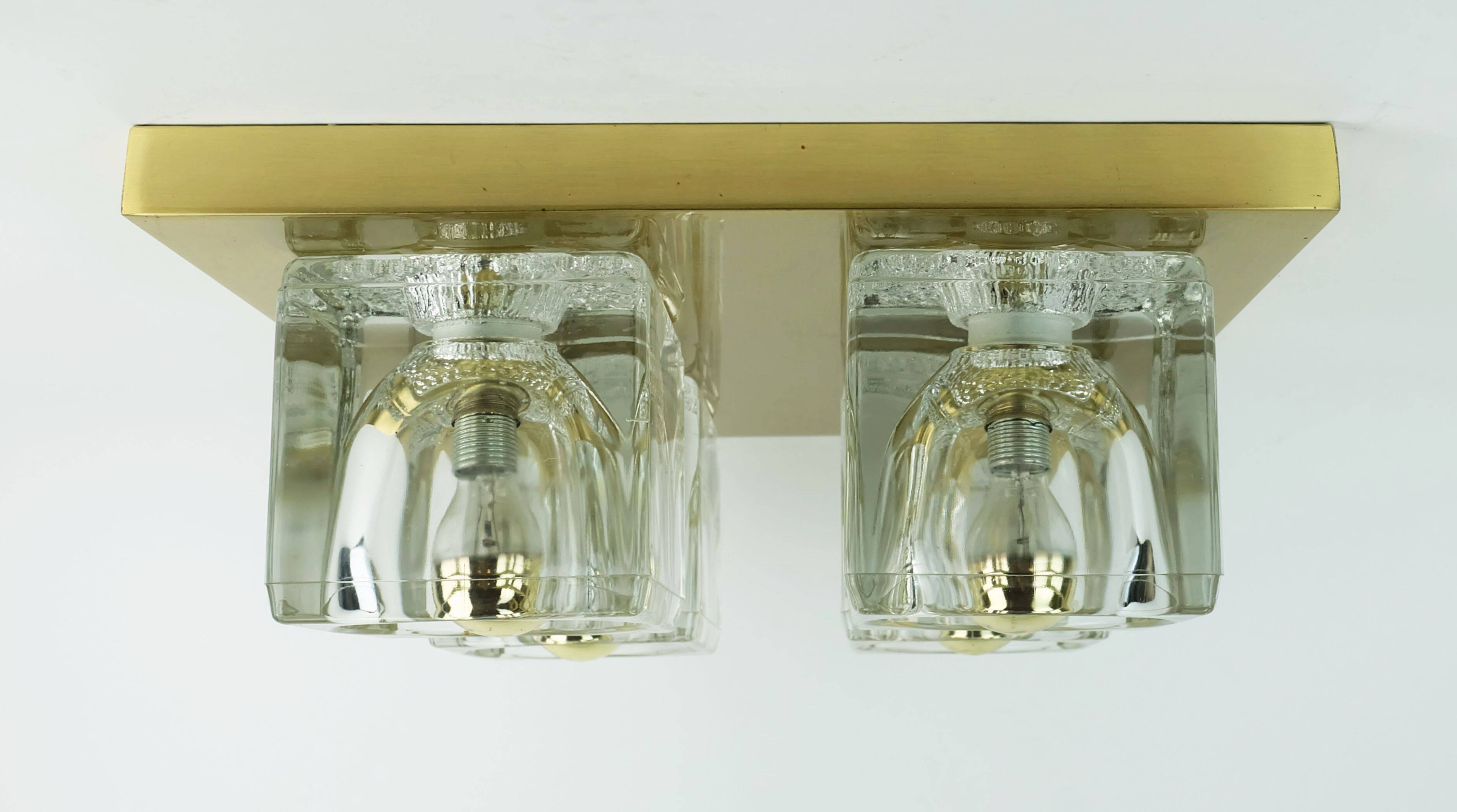 mid century peill & putzler brass CEILING LIGHT with 4 glass cubes 1960s/70
