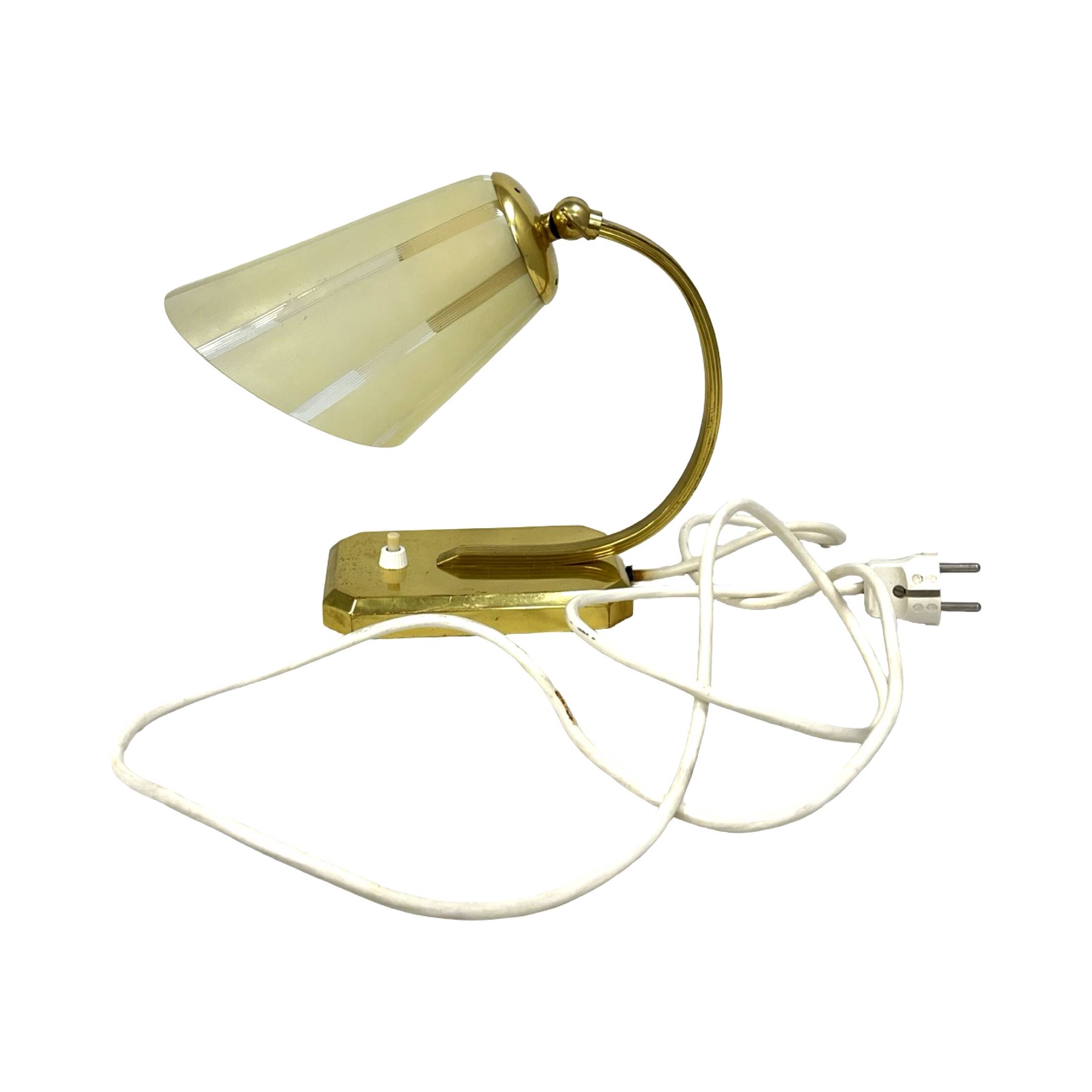 Art Déco/Modernist desk lamp, Germany, 1950s, brass and glass shade