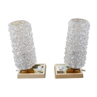 Pair of chiseled glass lamps, 1970s