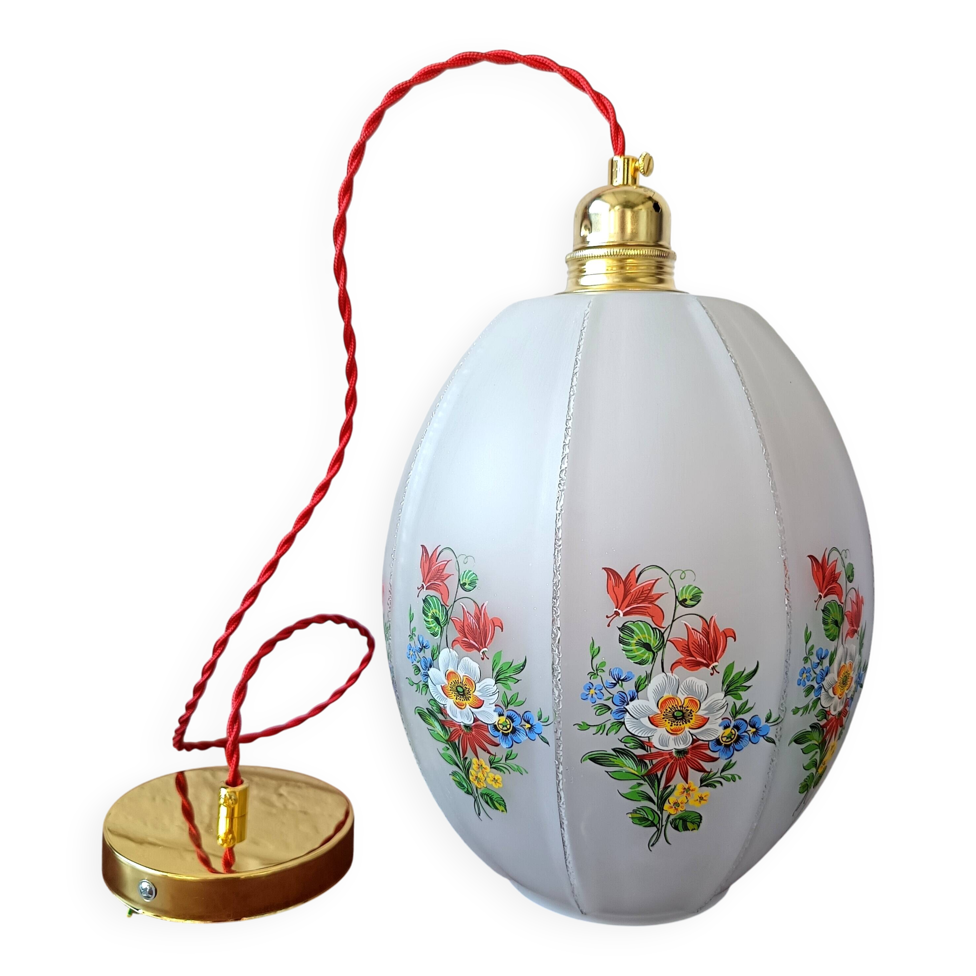 Vintage glass pendant light, floral motifs 1960s, Daisy pendant light