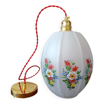 Vintage glass pendant light, floral motifs 1960s, Daisy pendant light